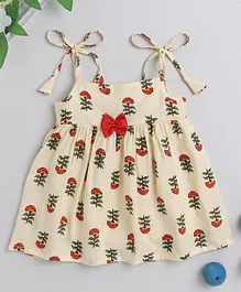 Many frocks &  Knee Length  Foral Printed Silky Textured Baby Dress - Red & Cream