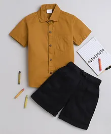BAATCHEET Cotton Half Sleeves Solid Shirt & Shorts Set - Yellow