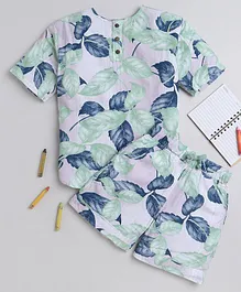 BAATCHEET Cotton Half Sleeves Forest Leaves Printed Co Ord Set - Green