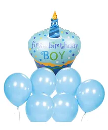 Party Anthem Baby Boy 1st Birthday cupcake Themed Balloons Blue - Pack of 7