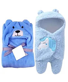 Brandonn Combo of Wearable Hooded Baby Swaddle Blankets Pack of 2 - Sky Blue