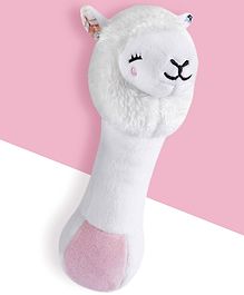 Bonfino Lama Plush Rattle Toy - White & Pink