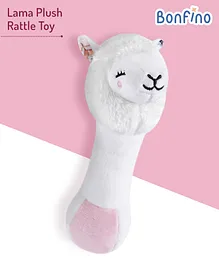 Bonfino Lama Plush Rattle Toy - White & Pink