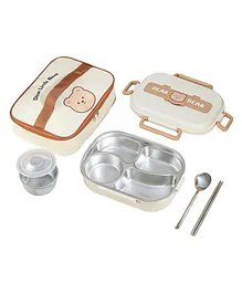 Little Surprise Box Big Size Stainless Steel Lunch Box  with Insulated Matching Lunch Bag for Kids and Adults Bear Print-  Cream Brown Bear