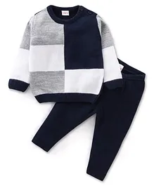 Babyhug 100% Acrylic Full Sleeves Sweater Set With Colour Box Design - Navy Blue