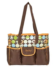 EZ Life Happy Monkey Printed Baby Diaper Carry Bag - Brown & Orange