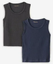 Kanvin Cotton Modal Sleeveless Thermal Vest Pack of 2 - Charcoal & Navy Blue