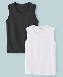 Kanvin Cotton Modal Sleeveless Thermal Vest Pack of 2 - Charcoal & White