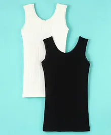 Kanvin Modal Thermal Sleeveless Vests Solid Color Pack of 2-Off White & Black