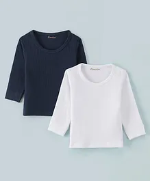 Kanvin Cotton Modal Full Sleeves Thermal Vest Pack of 2 - White & Navy Blue
