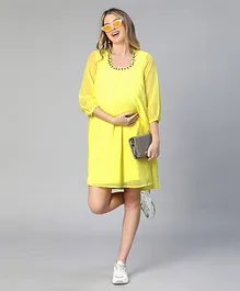 Oxolloxo Three Fourth Sleeves Embellished  Maternity Dress - Yellow