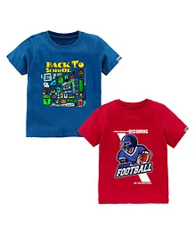 Ardan Lucy Pack Of 2 Half Sleeves Back To School Printed Tees  - Blue And Red