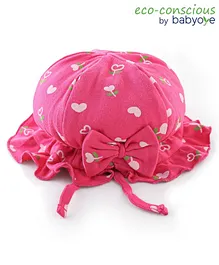 Babyoye Eco Conscious 100% Cotton Floral Printed Cap Dark Pink - Diameter 15 cm