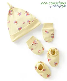 Babyoye 100% Cotton Eco Conscious Zebra Print Caps Gloves & Mittens Set Yellow -  Diameter 10 cm