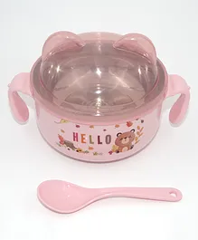 SANJARY Steel Kids Bowl With Handle & Spoon - Pink