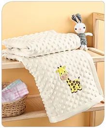 Babyhug Velvet Giraffe Embroidered
                        Lightweight Bubble Blanket - Off White