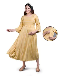 Mamma's Maternity Knee Length Butterfly Sleeves Rayon Maternity/Feeding Dress -  Light Yellow