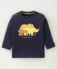 Doreme Cotton Single Jersey Full Sleeves T-Shirt Rhino Print - Prussian Blue