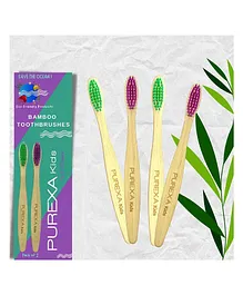 Purexa Kids Bamboo Toothbrush With Super Soft Bristles & Easy Grip Handle - Value Pack Of 4