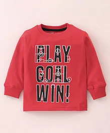Doreme Cotton Single Jersey Full Sleeves T-Shirt Text Print- Candy Red