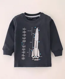 Doreme Cotton Single Jersey Full Sleeves T-Shirt Text & Space Shuttle Print- Blue Slate