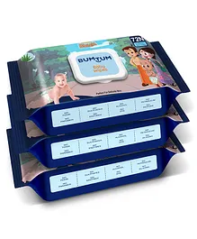 Bumtum Baby Chota Bheem Gentle Soft Moisturizing Wet Wipes With Lid Aloe Vera  & Chamomile Extracts Paraben & Sulphate Free 72 Pieces Each - Pack of 3
