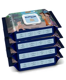Bumtum Baby Chota Bheem Gentle Soft Moisturizing Wet Wipes With Lid Aloe Vera & Chamomile Extracts Paraben & Sulphate Free 72 Pieces - Pack of 4