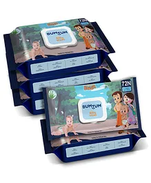 Bumtum Baby Chota Bheem Gentle Soft Moisturizing Wet Wipes With Lid Aloe Vera  & Chamomile Extracts Paraben & Sulfate Free 72 Pieces - Pack of 5
