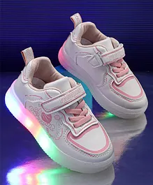 KIDLINGSS Astronaut Print Velcro Closure LED Shoes - White & Pink