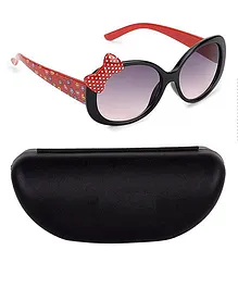 Kidofash Smiley Printed Bow Detail Sunglasses With Case - Red & Black