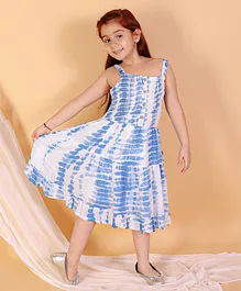 CHAKORI Sleeveless Shibori Tie & Dye Tiered Dress - Blue