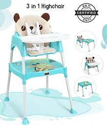 Babyhug 3 in 1 Play & Grow High Chair With 5 Point Safety Harness And Anti-Slip Base  - Blue