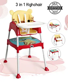 Babyhug 3 in 1 Play & Grow High Chair With 5 Point Safety Harness And Anti-Slip Base - Red