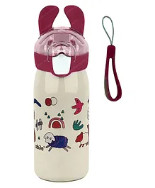 FunBlast Rabbit Ear Insulated Sipper Bottle with Straw and Push Lock Off-White - 530 ml