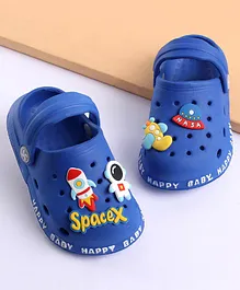 Cute Walk by Babyhug Slip On Clogs with Back Strap & Astronaut Applique - Dark Blue (Design May Vary)