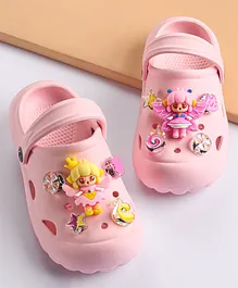 Oh Pair Back Strap Closure Clogs with Doll Applique - Pink