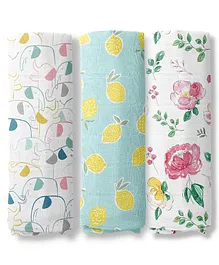 Haus & Kinder Little Sunshine Collection 100% Cotton Muslin Swaddle Pack Of 3 - Multicolour