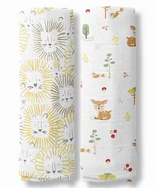 Haus & Kinder Zoo Tales Collection 100% Cotton Muslin Swaddle Pack of 2- Multicolour