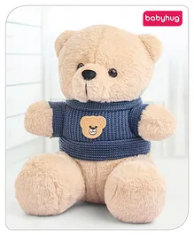 Babyhug Teddy Bear Soft Toy in Woollen T-Shirt Blue - Height 24 cm