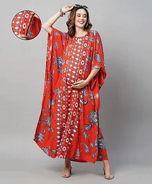 MomToBe Half Sleeves Printed  Maternity Kaftan - Red