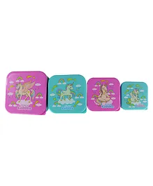 Smily Kiddos 4 in 1 Lunch Box Unicorn Themed Set Of 4 - Multicolor