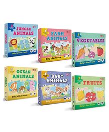 Little Berry Babys First Jigsaw Puzzle Set of 6 for Kids Animals Fruits & Vegetables - 15 Puzzle Pieces Each