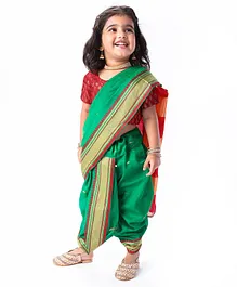 Bhartiya Paridhan Silk Saree with Half Sleeves Blouse Zari Design - Green