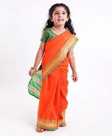 Bhartiya Paridhan Silk Saree With Half Sleeves Blouse - Orange