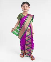 Bhartiya Paridhan Silk Saree with Half Sleeves Blouse Zari Design - Magenta