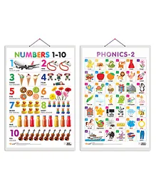 GOWOO Set of 2 Numbers 1 to 10 and Phonics 2 Early Learning Educational Charts for Kids Non Tearable and Waterproof Double Sided Laminated- Multicolor