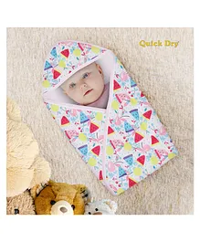 Quick Dry Baby Hooded Wrapper Fruit Print L 75 x B 75 cm - Multicolor