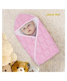 Quick Dry Baby Hooded Wrapper Arrow Print L 75 x B 75 cm - Pink