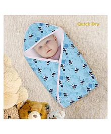 Quick Dry Baby Hooded Wrapper Panda Print L 75 x B 75 cm - Blue