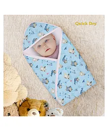 Quick Dry Baby Hooded Wrapper Pirate Bear Print L 75 x B 75 cm - Blue